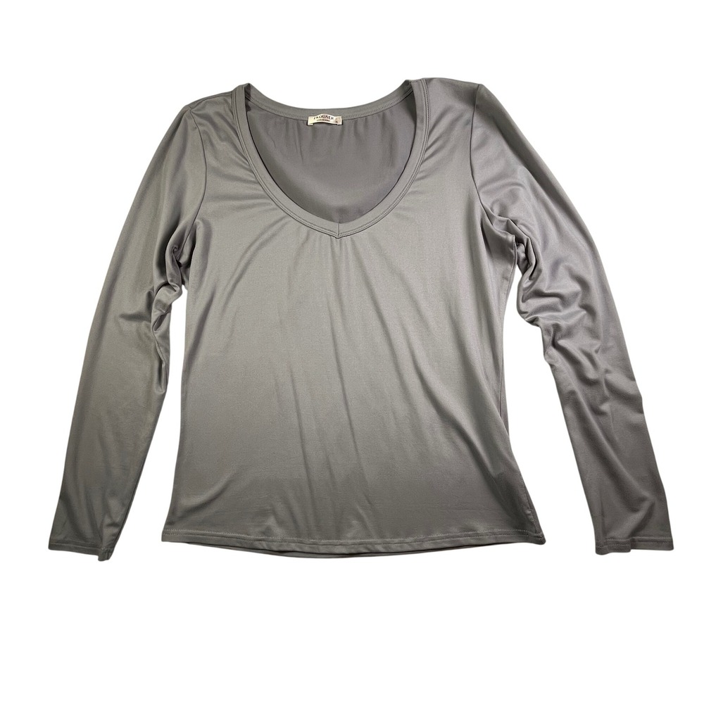 Womens XL Blue Deep V Neck Base Layer Long Sleeve Stretch Buttery Soft Top